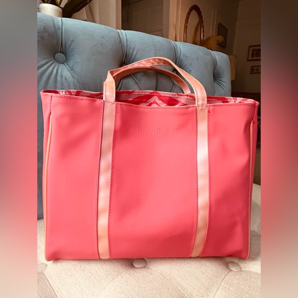 Clinique Pink Peach Waterproof Tote Bag NEW - Picture 3 of 10